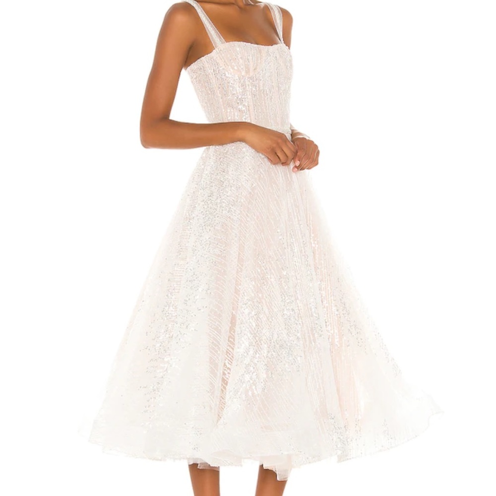 Selling brand new with tags Mademoiselle Bridal Midi Dress in White